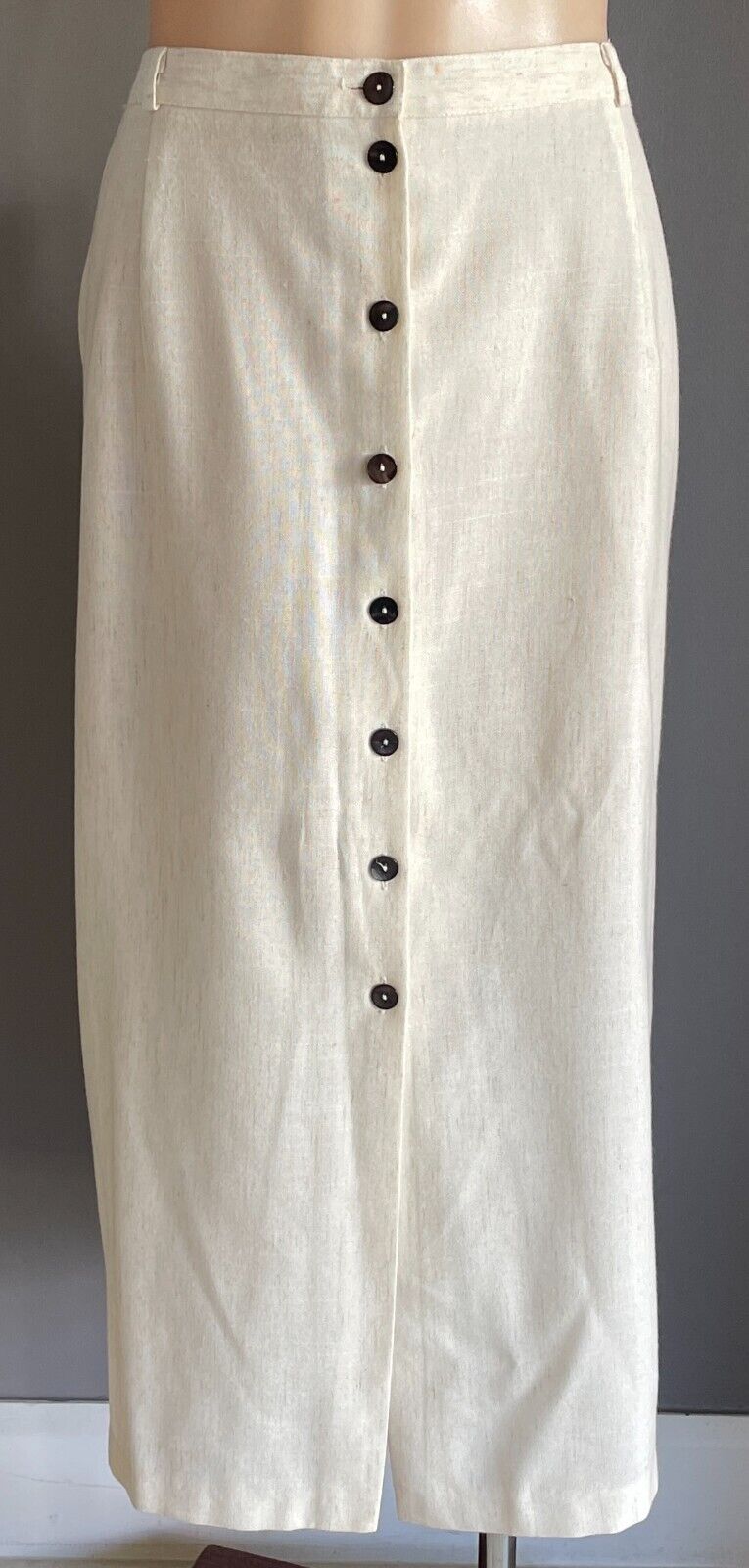 Vintage COLLECTION Cream Brown Fleck Button Front Straight Midi Skirt Size 18