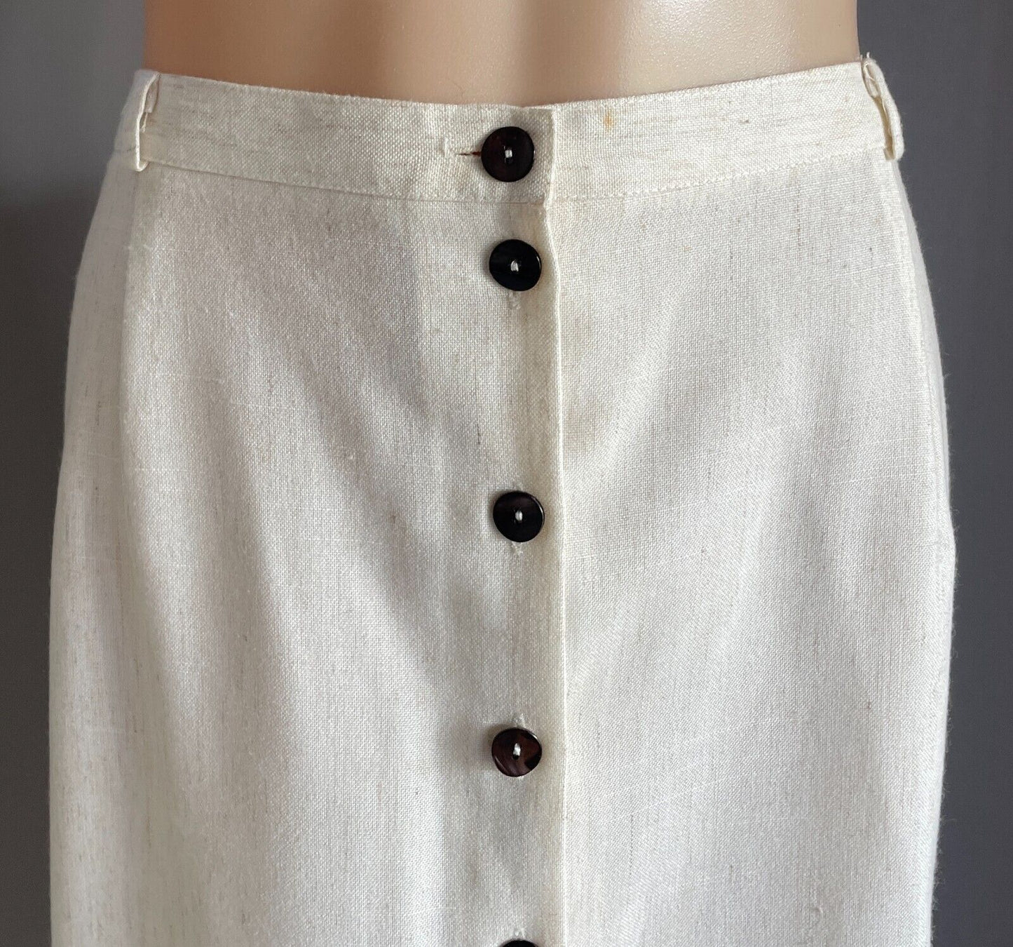 Vintage COLLECTION Cream Brown Fleck Button Front Straight Midi Skirt Size 18