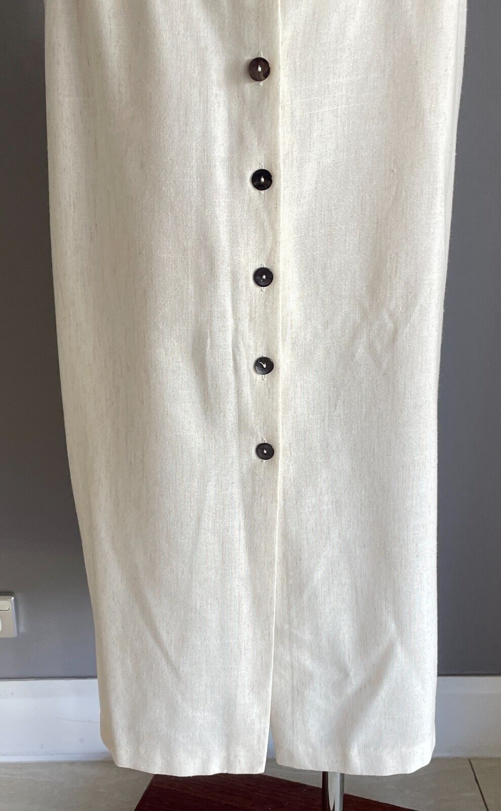 Vintage COLLECTION Cream Brown Fleck Button Front Straight Midi Skirt Size 18