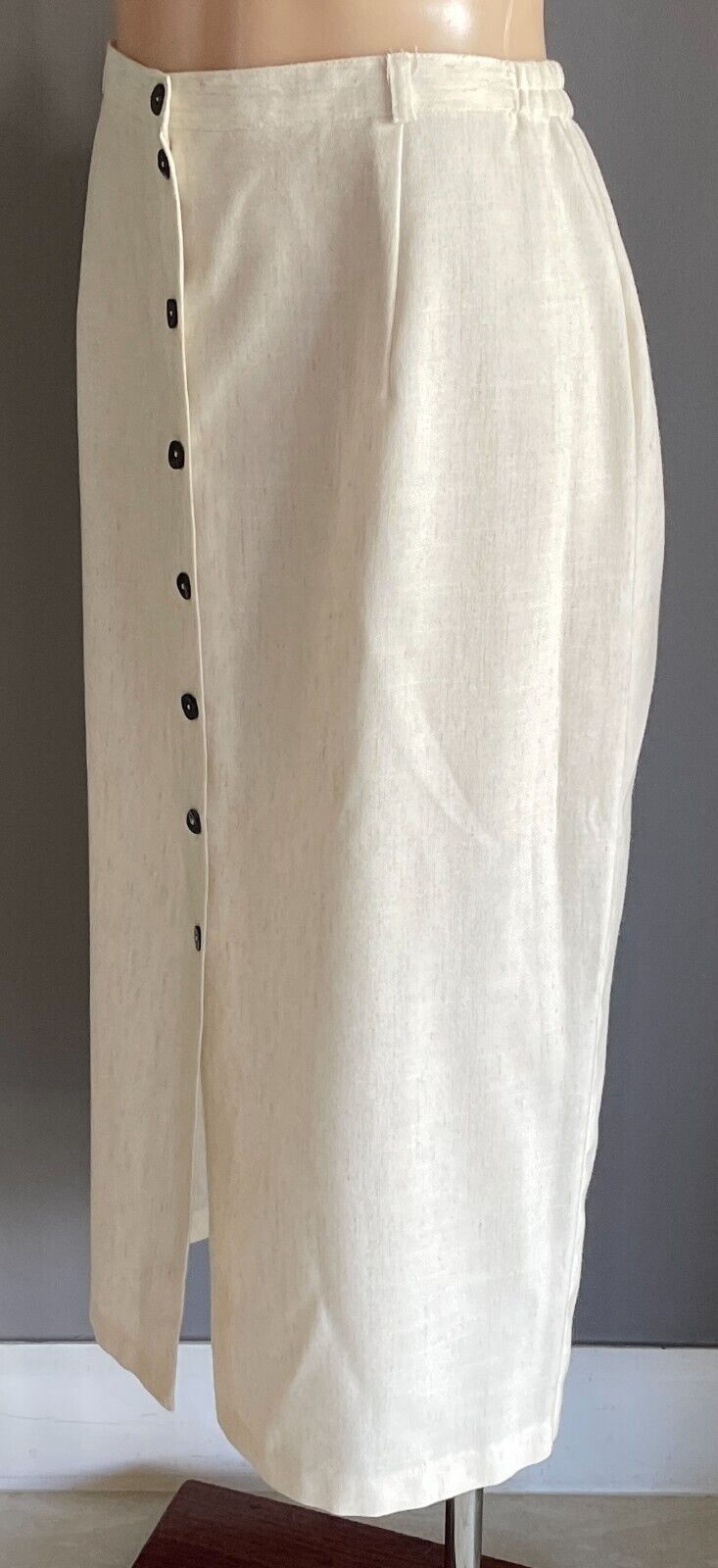 Vintage COLLECTION Cream Brown Fleck Button Front Straight Midi Skirt Size 18