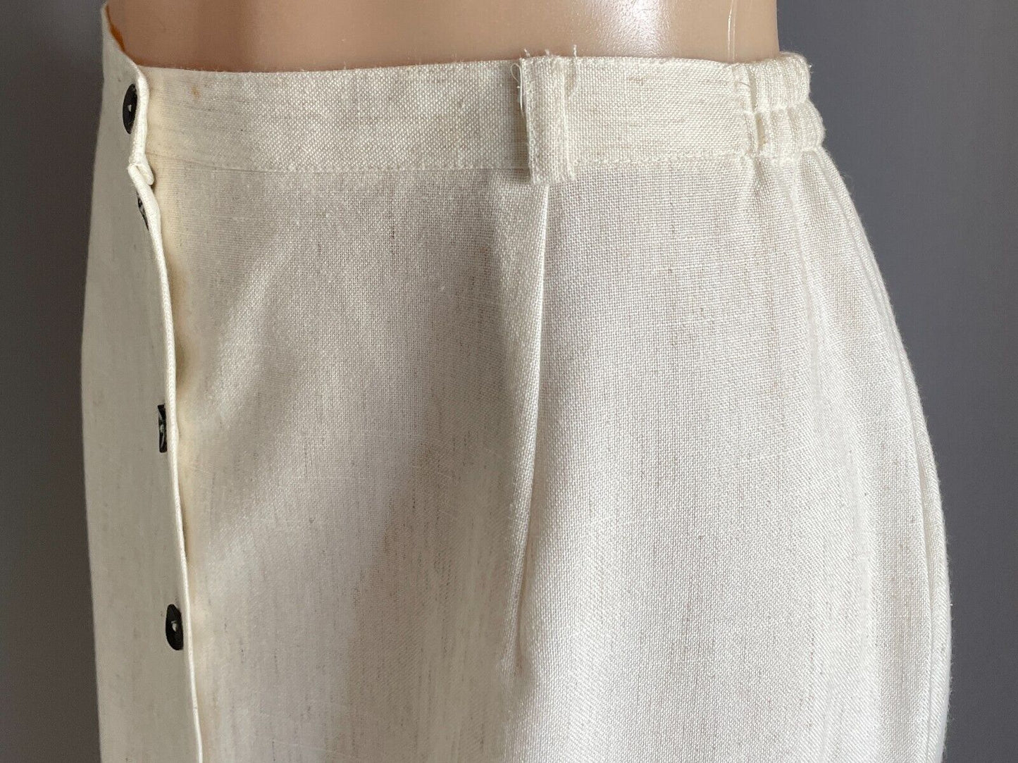 Vintage COLLECTION Cream Brown Fleck Button Front Straight Midi Skirt Size 18