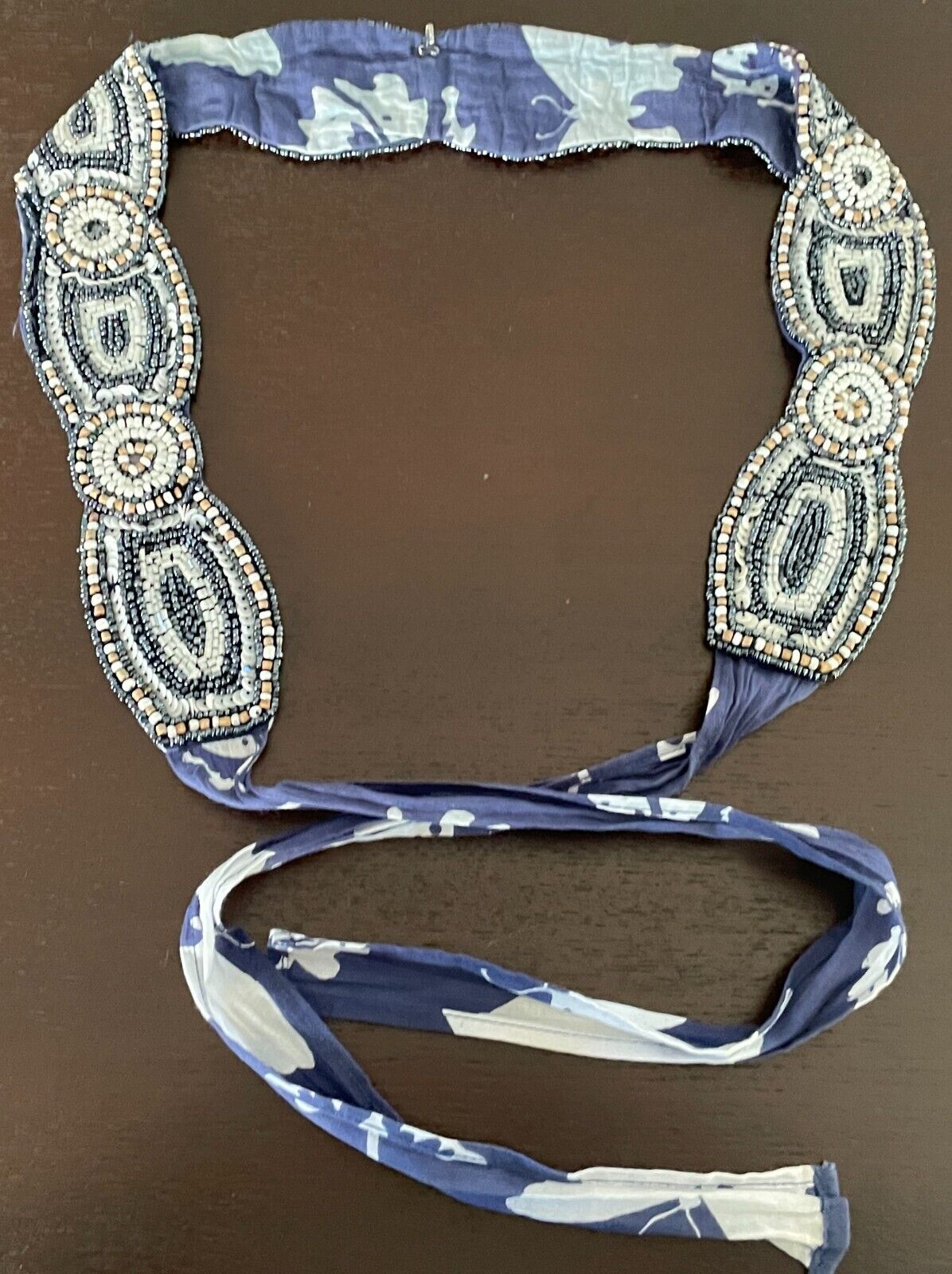 Ladies Beaded & Sequins Belt Fabric Blue White Beige Embellished Tie Sash