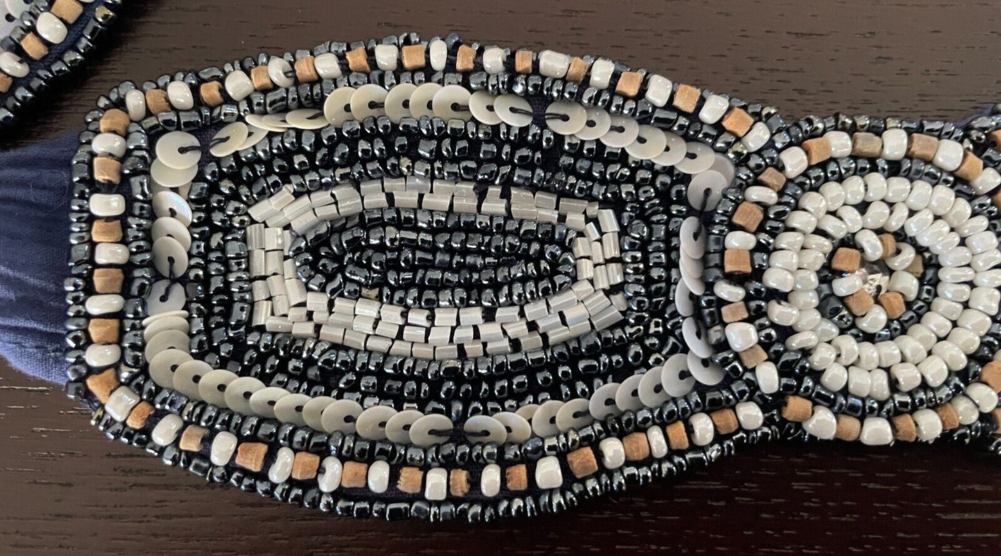 Ladies Beaded & Sequins Belt Fabric Blue White Beige Embellished Tie Sash