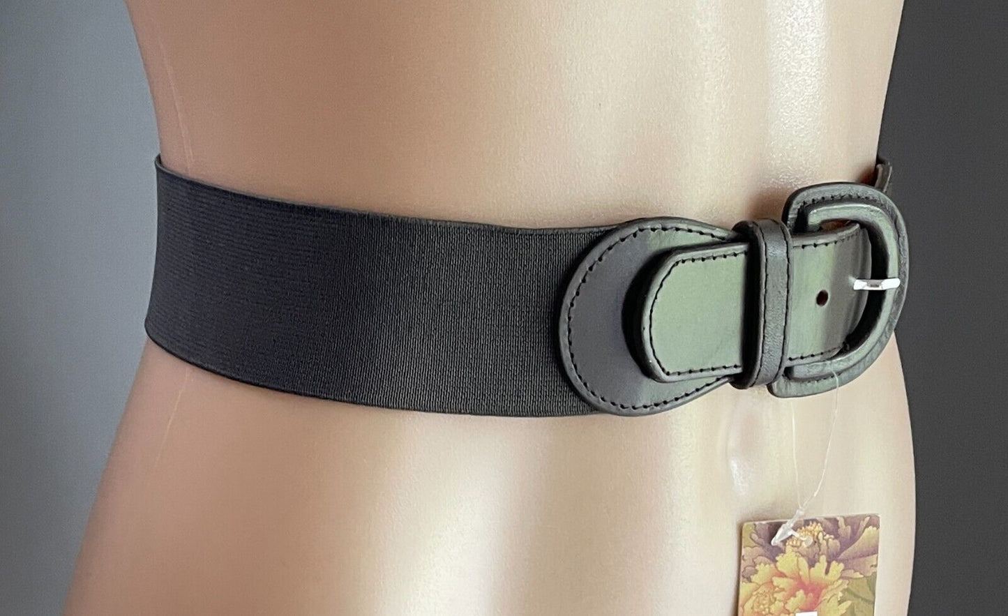 Ladies Belt FLOWER Khaki Elasticised PU Trim Size M L 5cm Wide x 82cm Long NEW