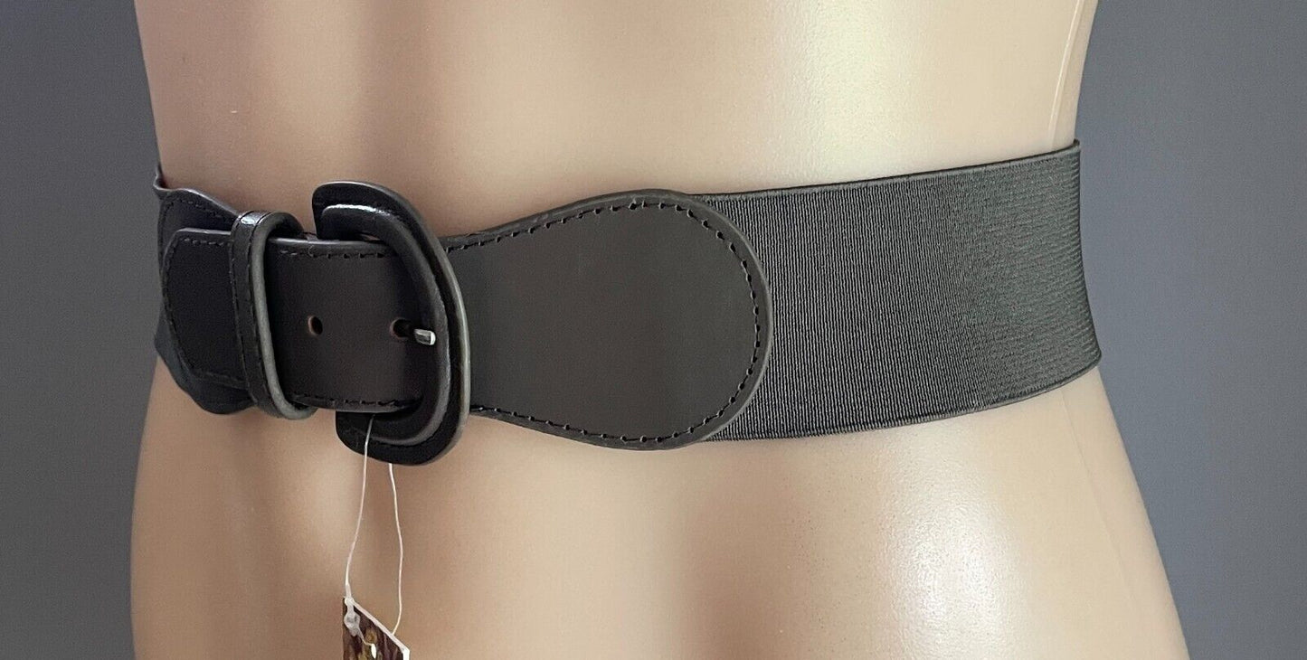 Ladies Belt FLOWER Khaki Elasticised PU Trim Size M L 5cm Wide x 82cm Long NEW