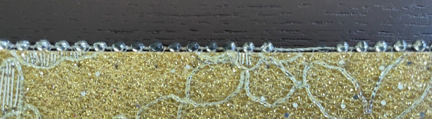 Ladies Belt Gold Glitter Lace Silver Tone Round Bead Trim Fit Waist 88 - 111cm