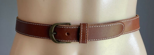 Ladies LEATHER Belt G2 by GEORGE GROSS Tan White Stitch Trim 2.5cm Wide Size 12
