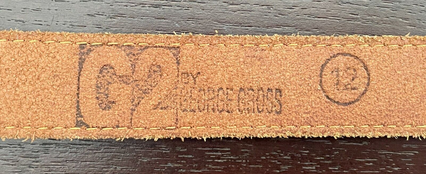 Ladies LEATHER Belt G2 by GEORGE GROSS Tan White Stitch Trim 2.5cm Wide Size 12