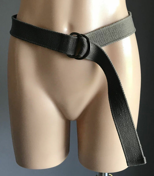 Unisex Canvas Belt 3.7cm D RING BELT Khaki Utility Adjustable 108cm Long