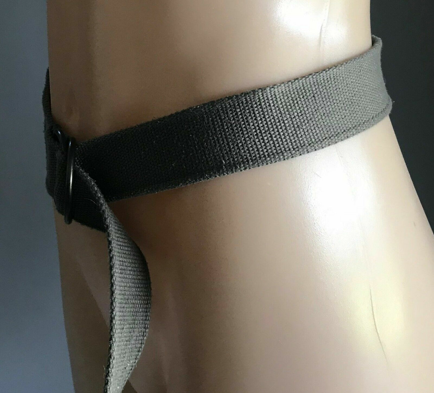 Unisex Canvas Belt 3.7cm D RING BELT Khaki Utility Adjustable 108cm Long