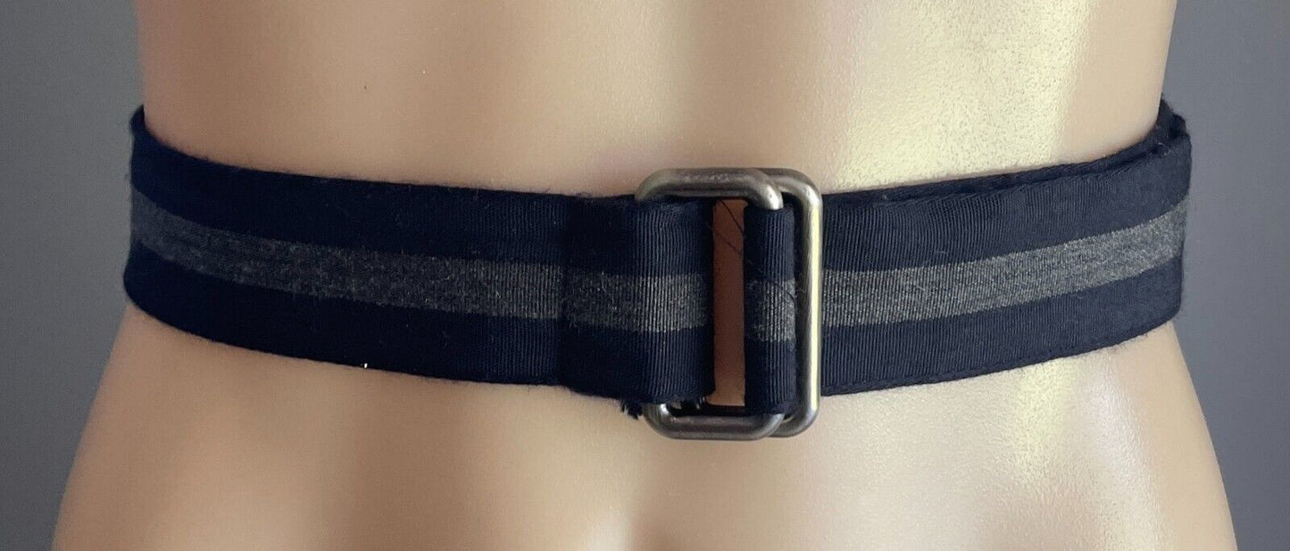 HERRINGBONE SYDNEY Utility Belt Navy Blue & Grey Stripe Wool Cotton Blend Size L