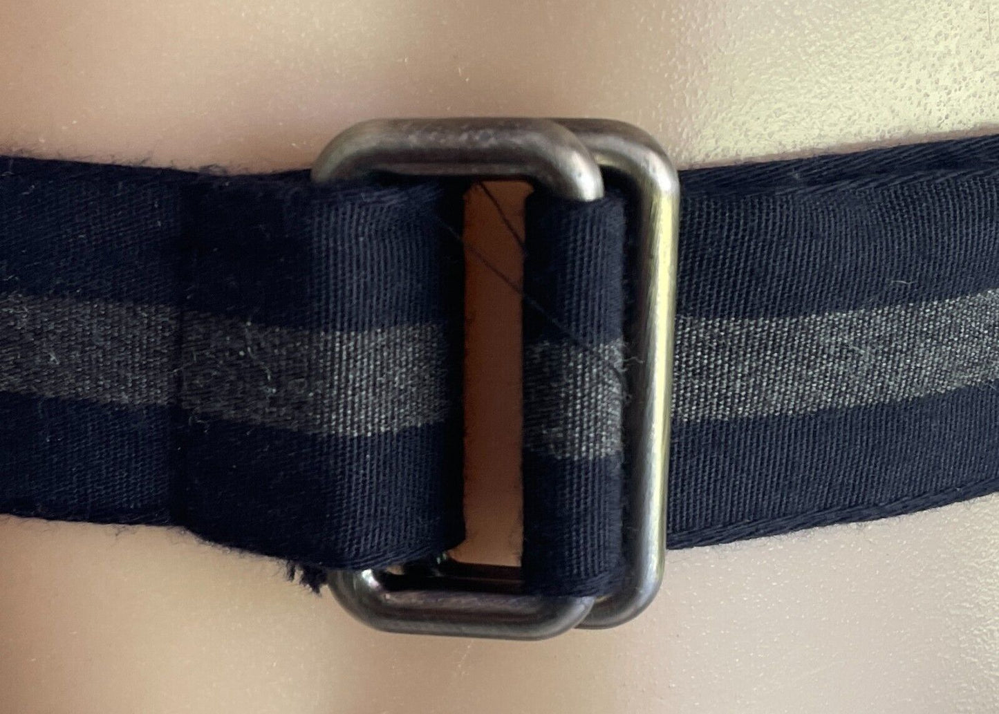 HERRINGBONE SYDNEY Utility Belt Navy Blue & Grey Stripe Wool Cotton Blend Size L