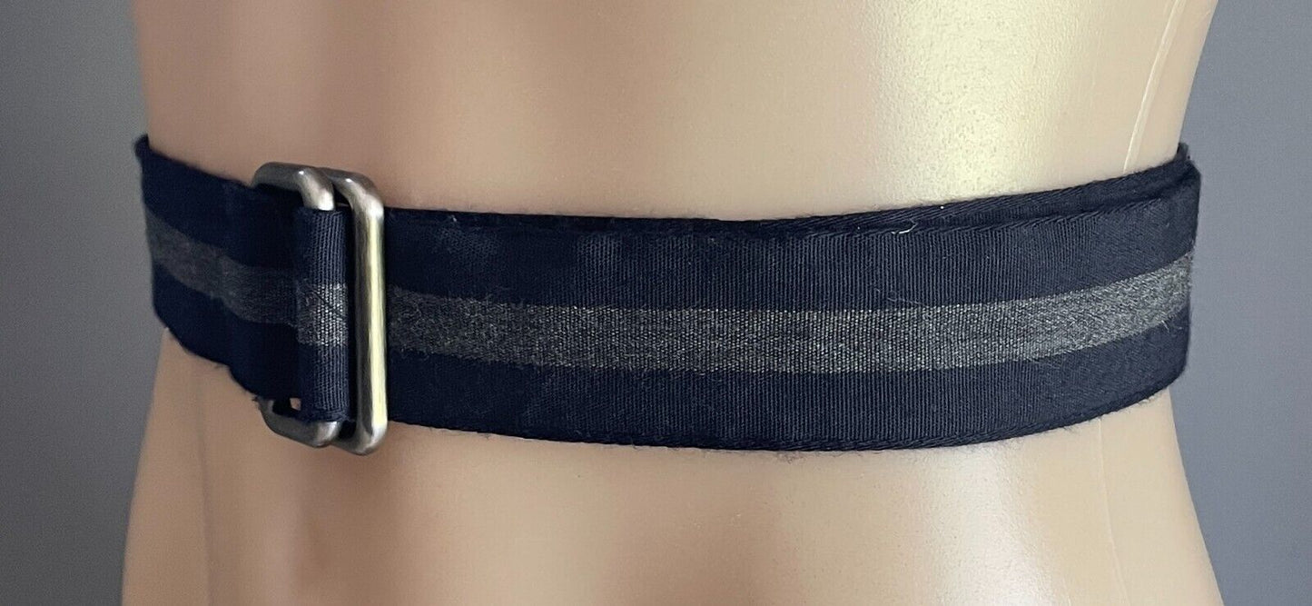HERRINGBONE SYDNEY Utility Belt Navy Blue & Grey Stripe Wool Cotton Blend Size L