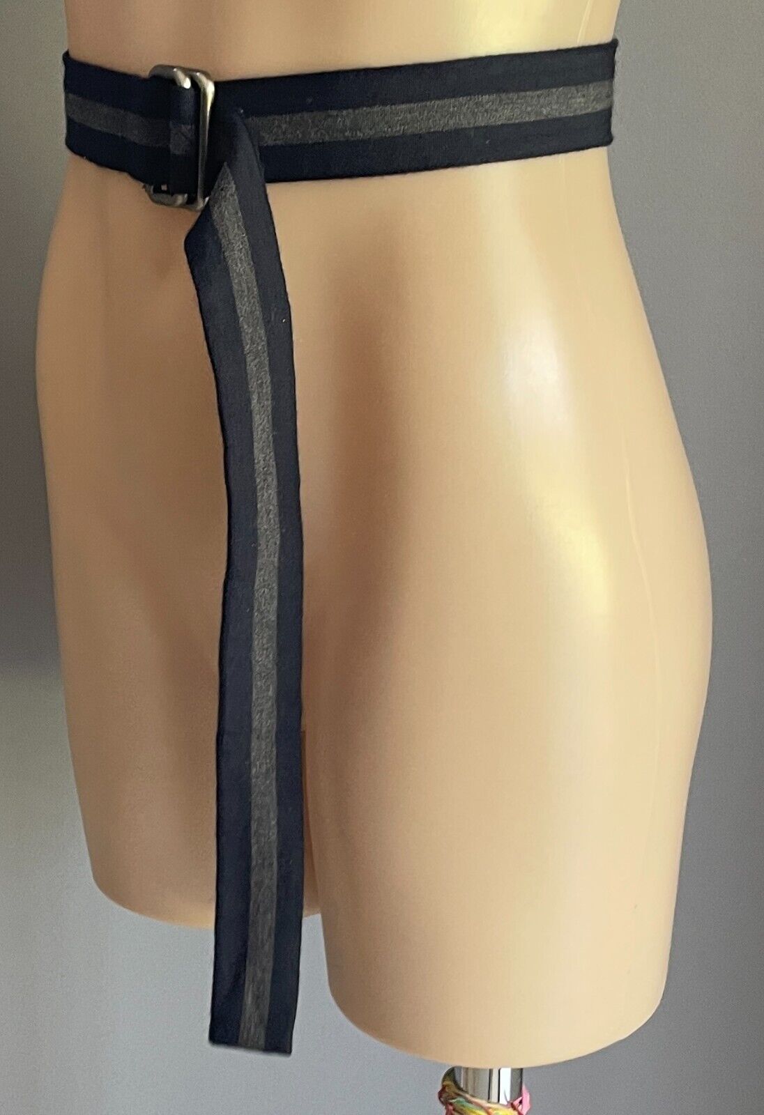 HERRINGBONE SYDNEY Utility Belt Navy Blue & Grey Stripe Wool Cotton Blend Size L