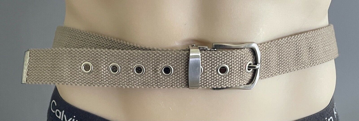 Unisex Canvas Belt 3.5cm Beige Utility Style Waist 90 105cm Silver Buckle