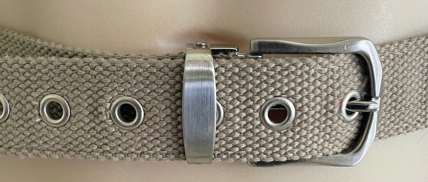 Unisex Canvas Belt 3.5cm Beige Utility Style Waist 90 105cm Silver Buckle
