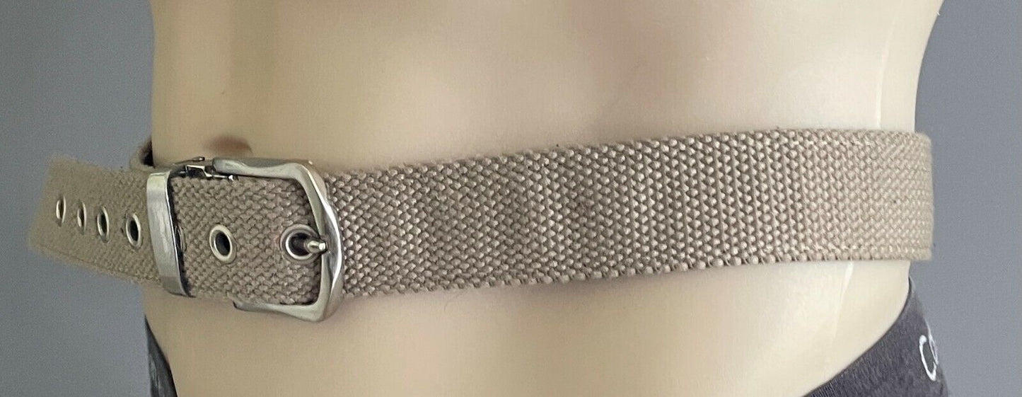 Unisex Canvas Belt 3.5cm Beige Utility Style Waist 90 105cm Silver Buckle