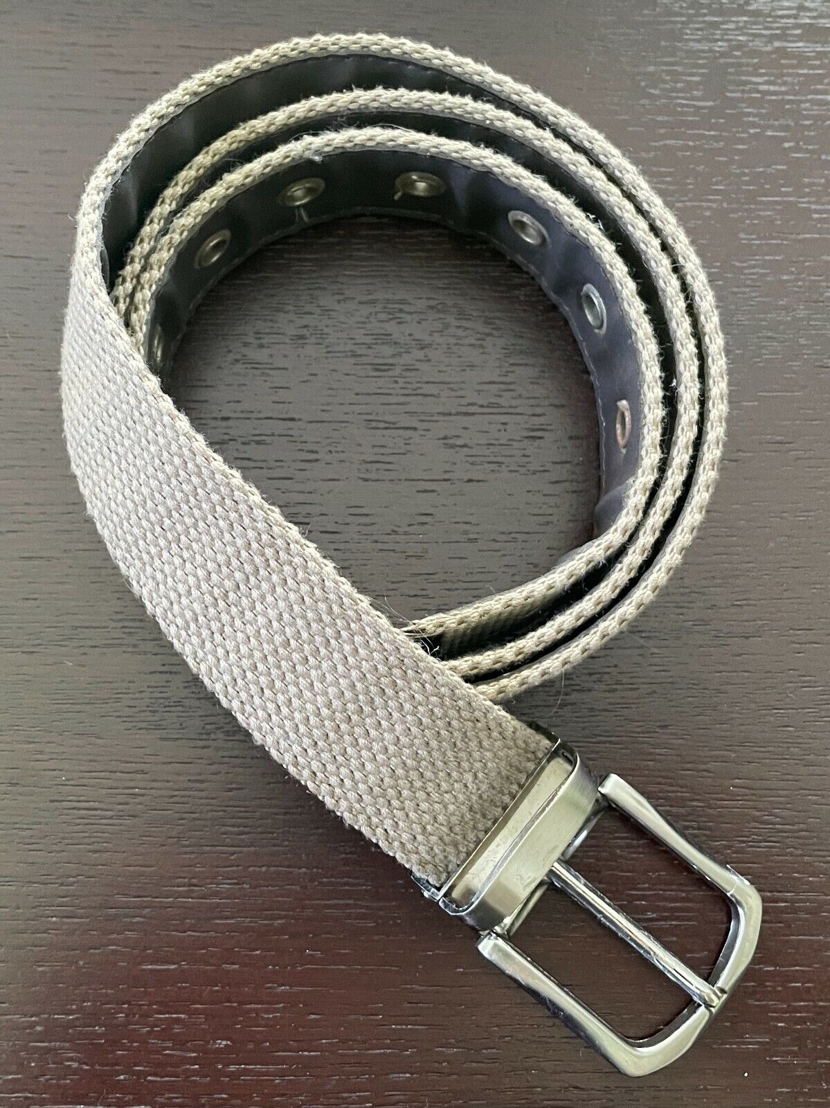 Unisex Canvas Belt 3.5cm Beige Utility Style Waist 90 105cm Silver Buckle
