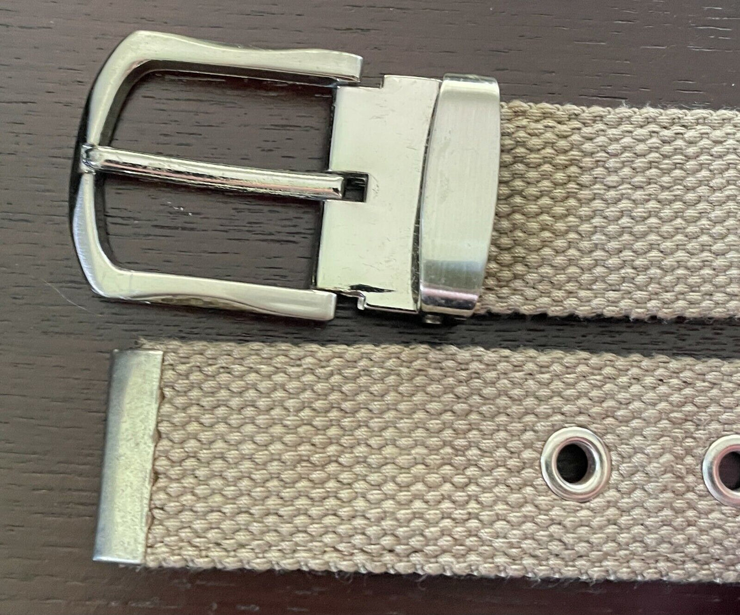 Unisex Canvas Belt 3.5cm Beige Utility Style Waist 90 105cm Silver Buckle