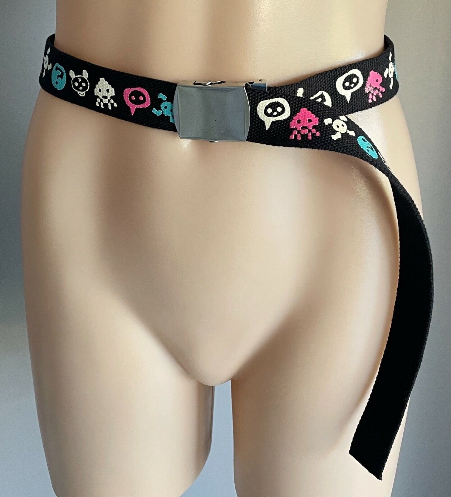 Unisex Canvas Belt ATARI Black Emoji Ratchet Style Blue Pink White 110cm