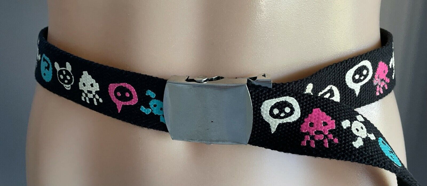 Unisex Canvas Belt ATARI Black Emoji Ratchet Style Blue Pink White 110cm