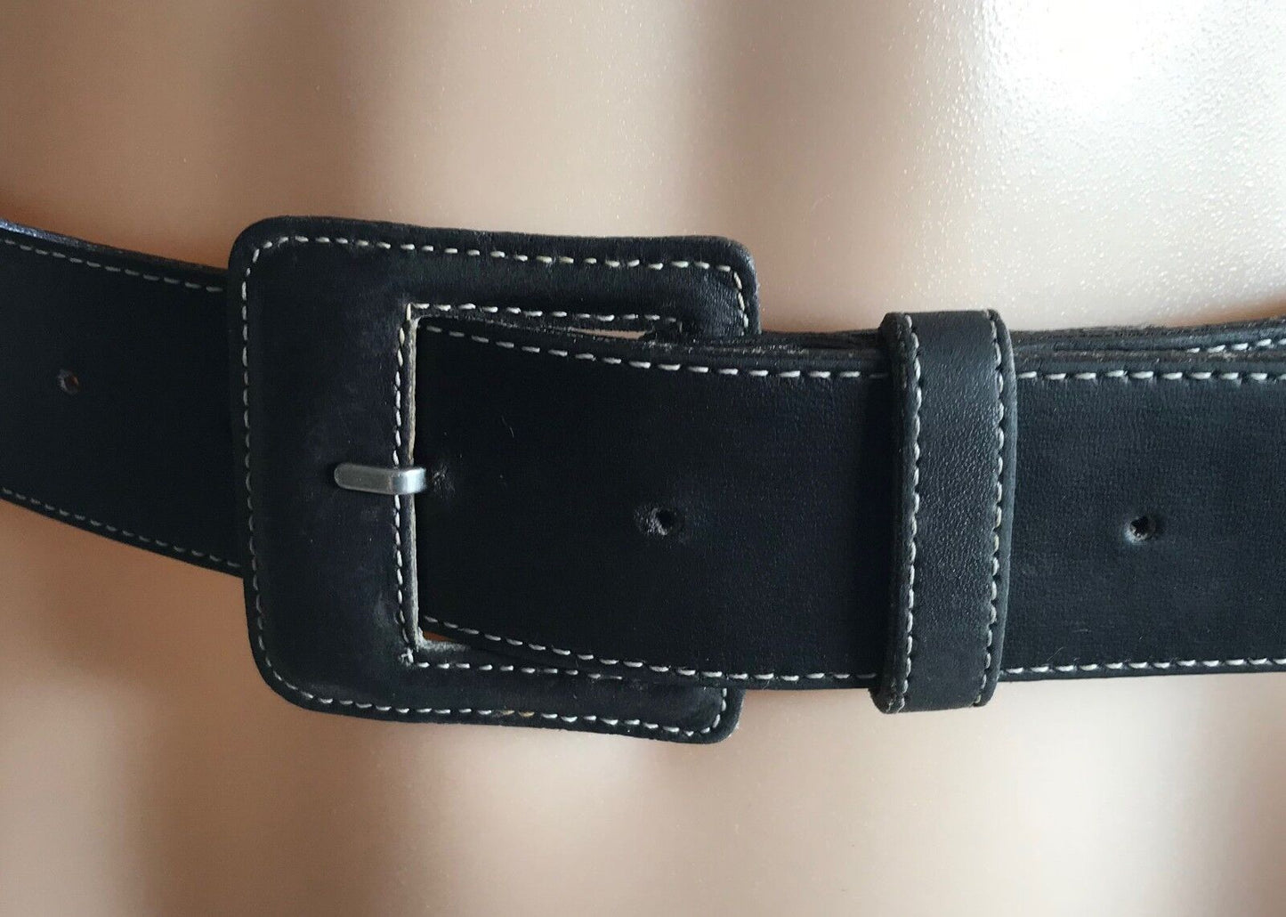 PAQUETAGE LEATHER Belt Black Contrast White Stitching Size 80cm 32" Ladies AU 10