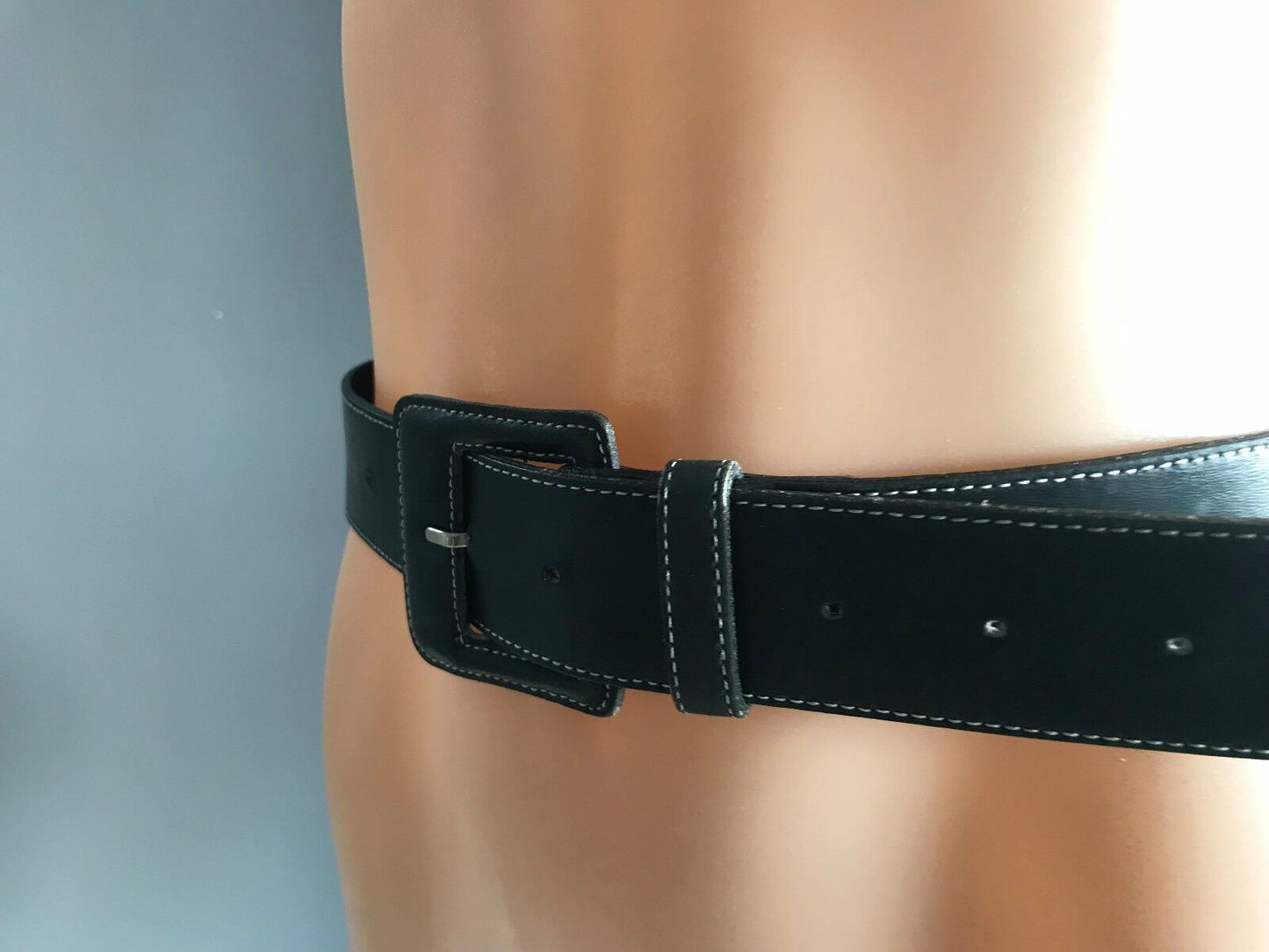 PAQUETAGE LEATHER Belt Black Contrast White Stitching Size 80cm 32" Ladies AU 10