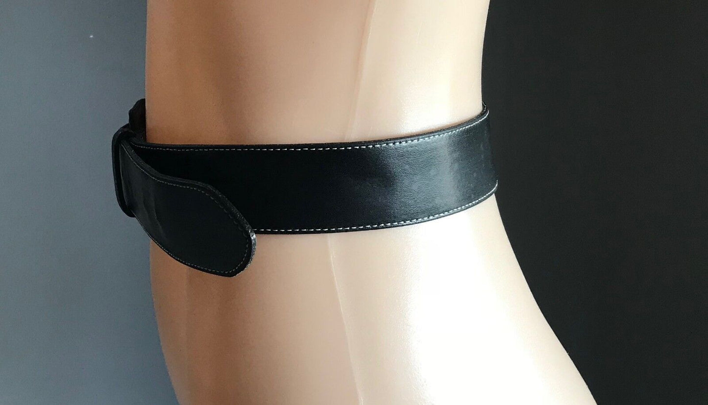 PAQUETAGE LEATHER Belt Black Contrast White Stitching Size 80cm 32" Ladies AU 10