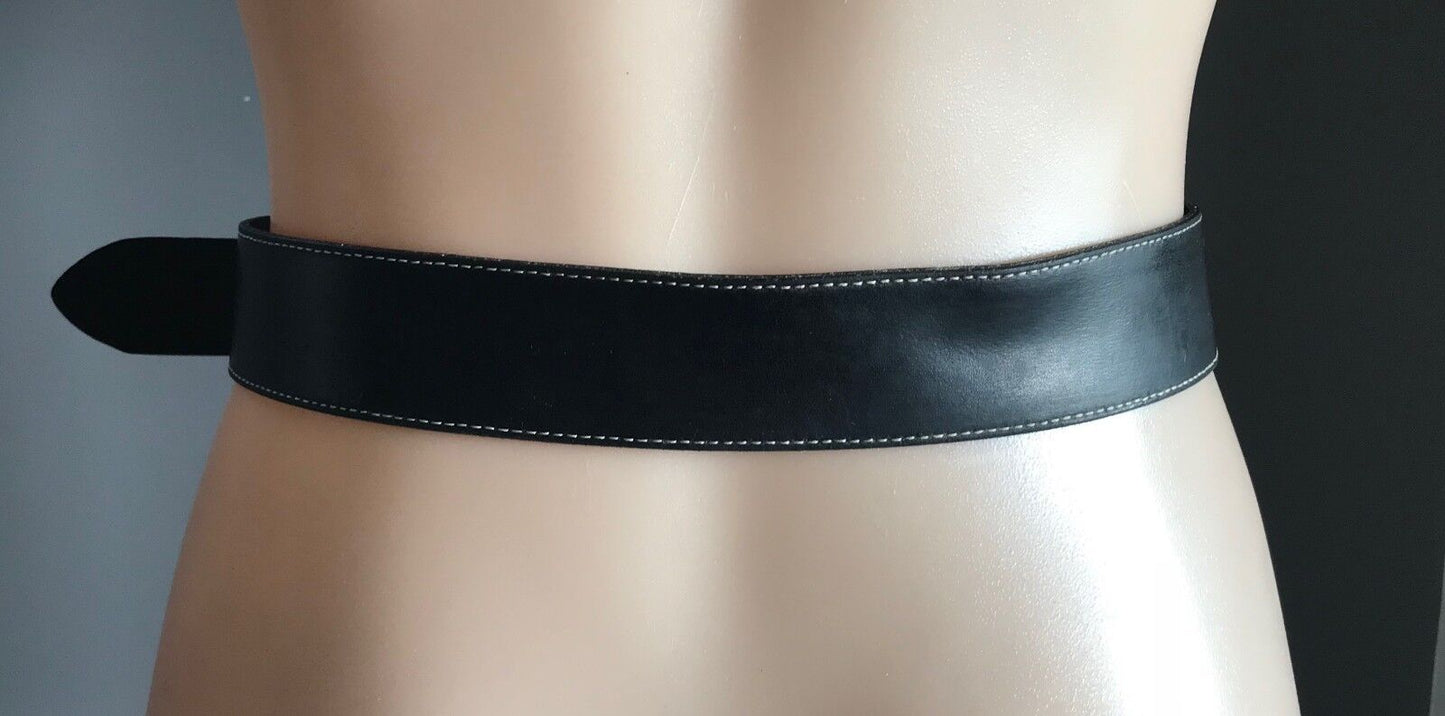 PAQUETAGE LEATHER Belt Black Contrast White Stitching Size 80cm 32" Ladies AU 10