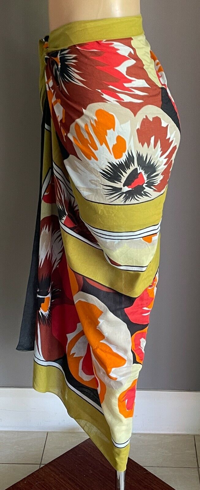 COTTON SARONG Multi Colour Striking Floral Print ONE SIZE 8 14 Made in Italy NEW