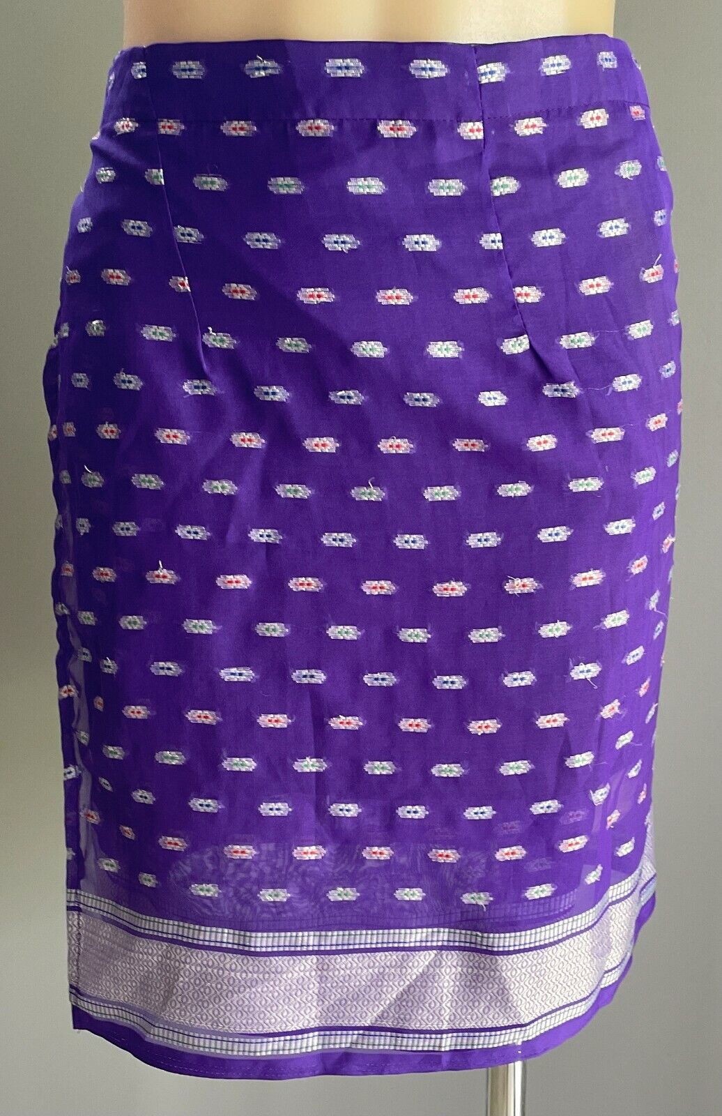SARONG WRAP SKIRT Short Cotton Purple & Silver Lightweight Knee Length Sz 10  12