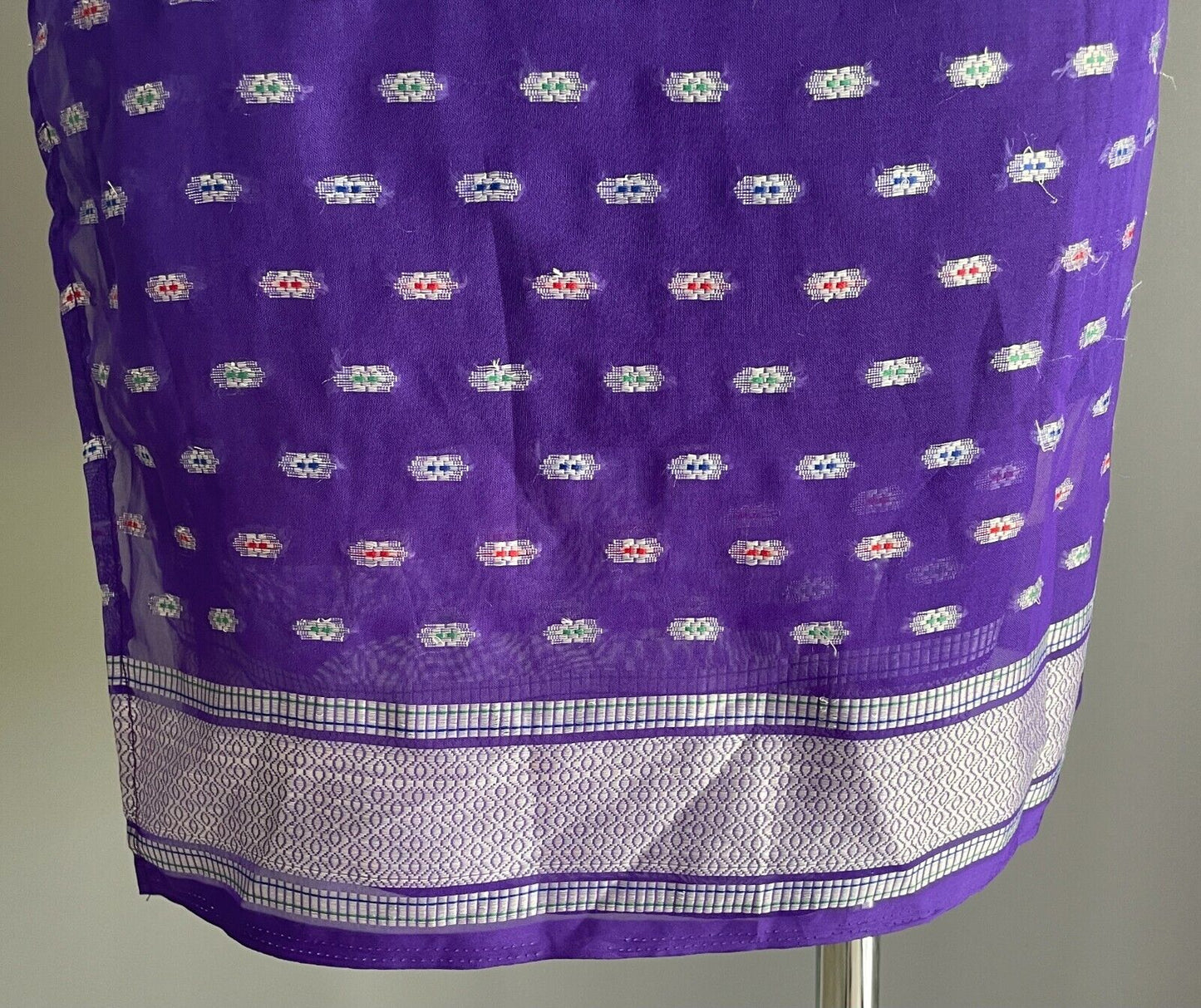 SARONG WRAP SKIRT Short Cotton Purple & Silver Lightweight Knee Length Sz 10  12