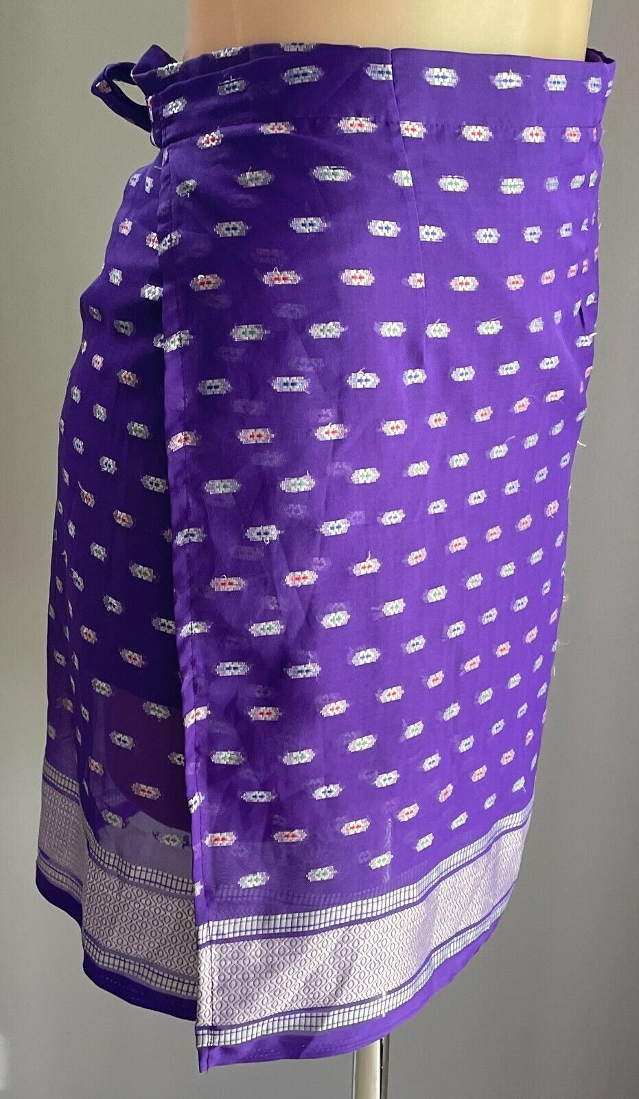 SARONG WRAP SKIRT Short Cotton Purple & Silver Lightweight Knee Length Sz 10  12