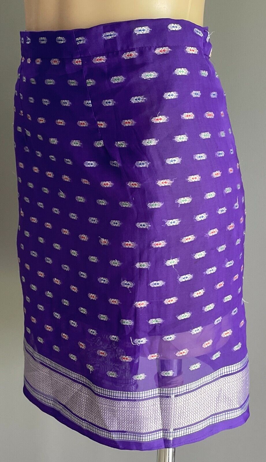 SARONG WRAP SKIRT Short Cotton Purple & Silver Lightweight Knee Length Sz 10  12
