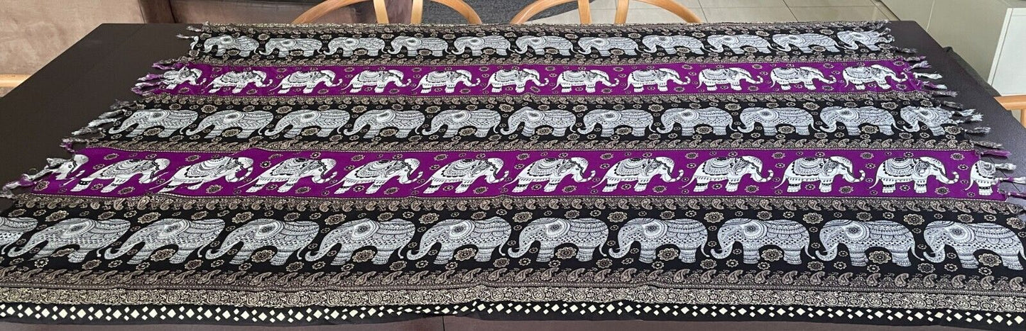 SARONG Gorgeous Elephant Paisley Floral White Black Purple Beige Fringe Trim
