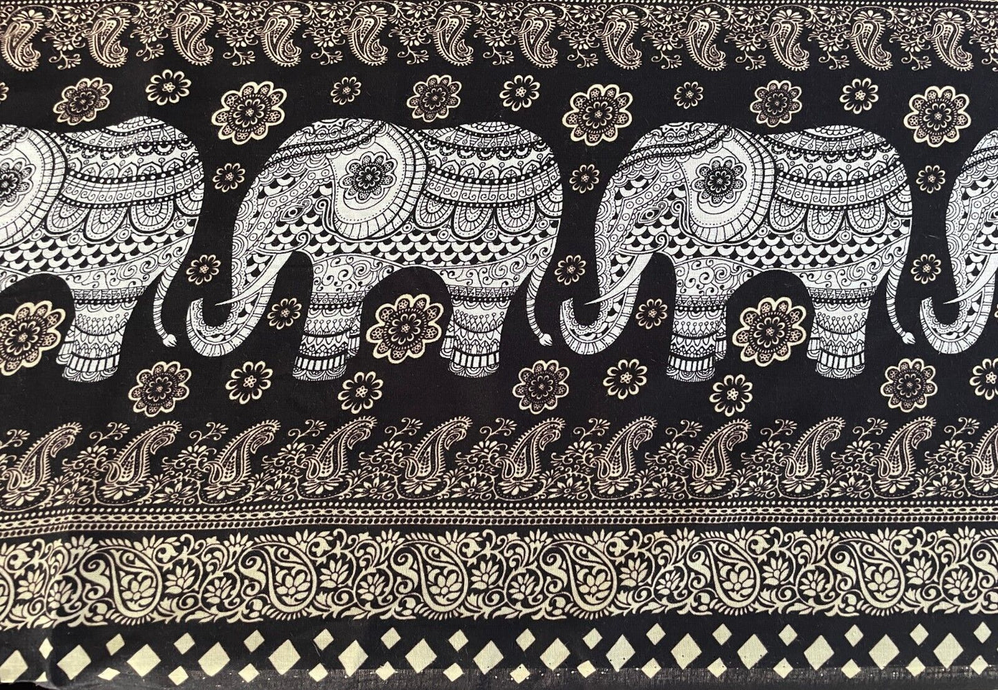 SARONG Gorgeous Elephant Paisley Floral White Black Purple Beige Fringe Trim