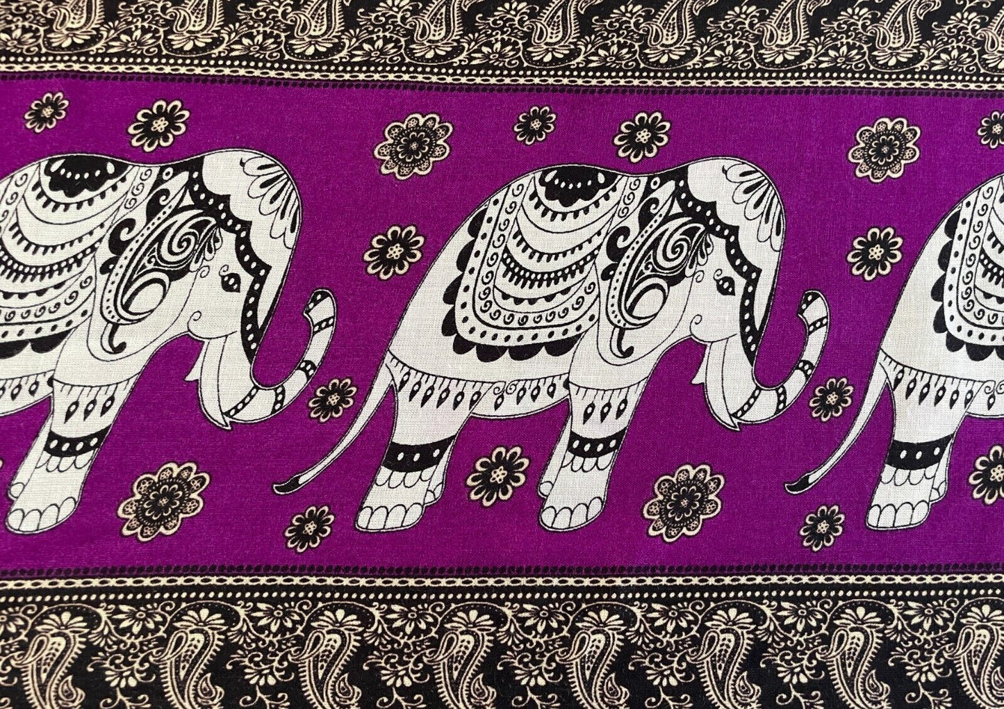SARONG Gorgeous Elephant Paisley Floral White Black Purple Beige Fringe Trim