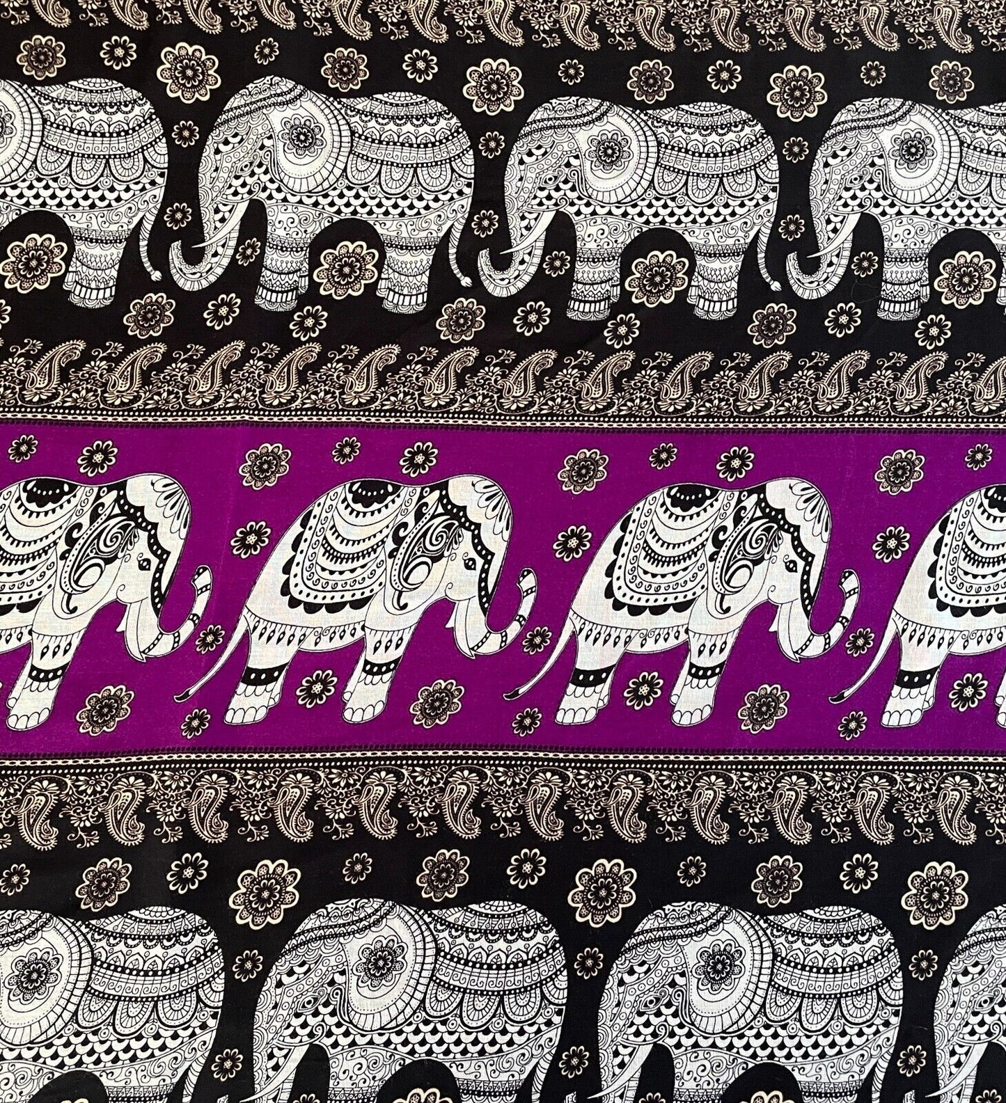 SARONG Gorgeous Elephant Paisley Floral White Black Purple Beige Fringe Trim