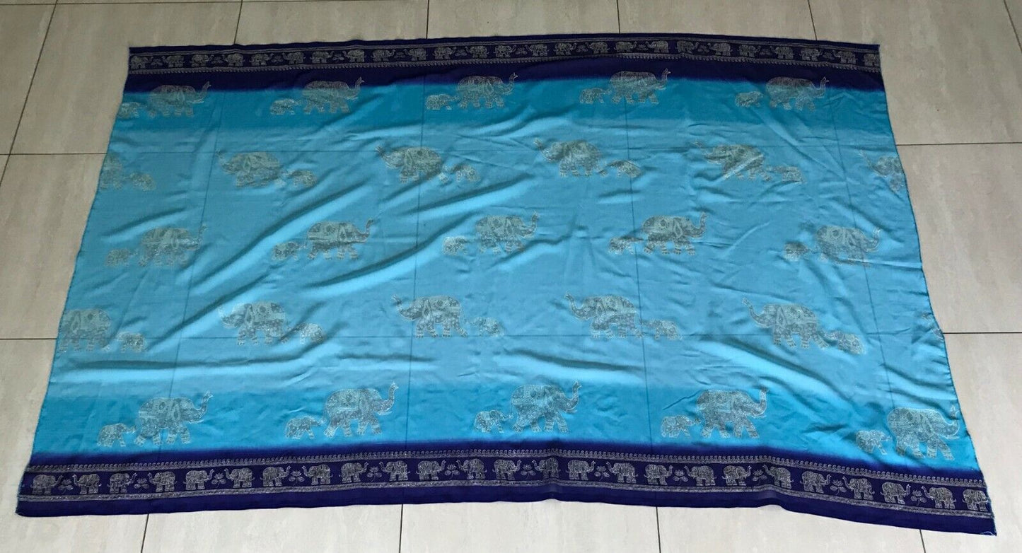 SARONG Elephant Print Blue Purple Edge Semi Sheer Rectangle Scarf Size 8 12 New