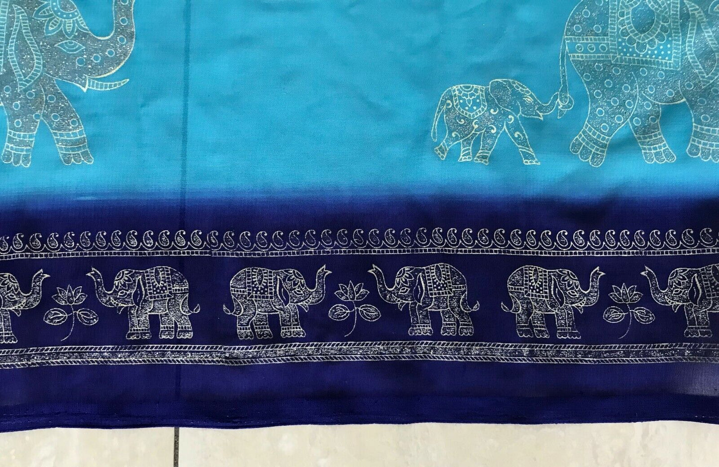 SARONG Elephant Print Blue Purple Edge Semi Sheer Rectangle Scarf Size 8 12 New