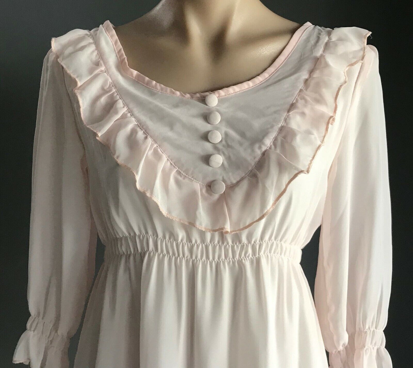 RJ STORY Dress Pale Pink 3/4 Sleeve Ruffle Neck Elastic Waist Ladies Size 10