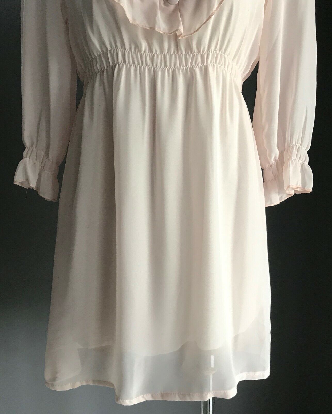RJ STORY Dress Pale Pink 3/4 Sleeve Ruffle Neck Elastic Waist Ladies Size 10