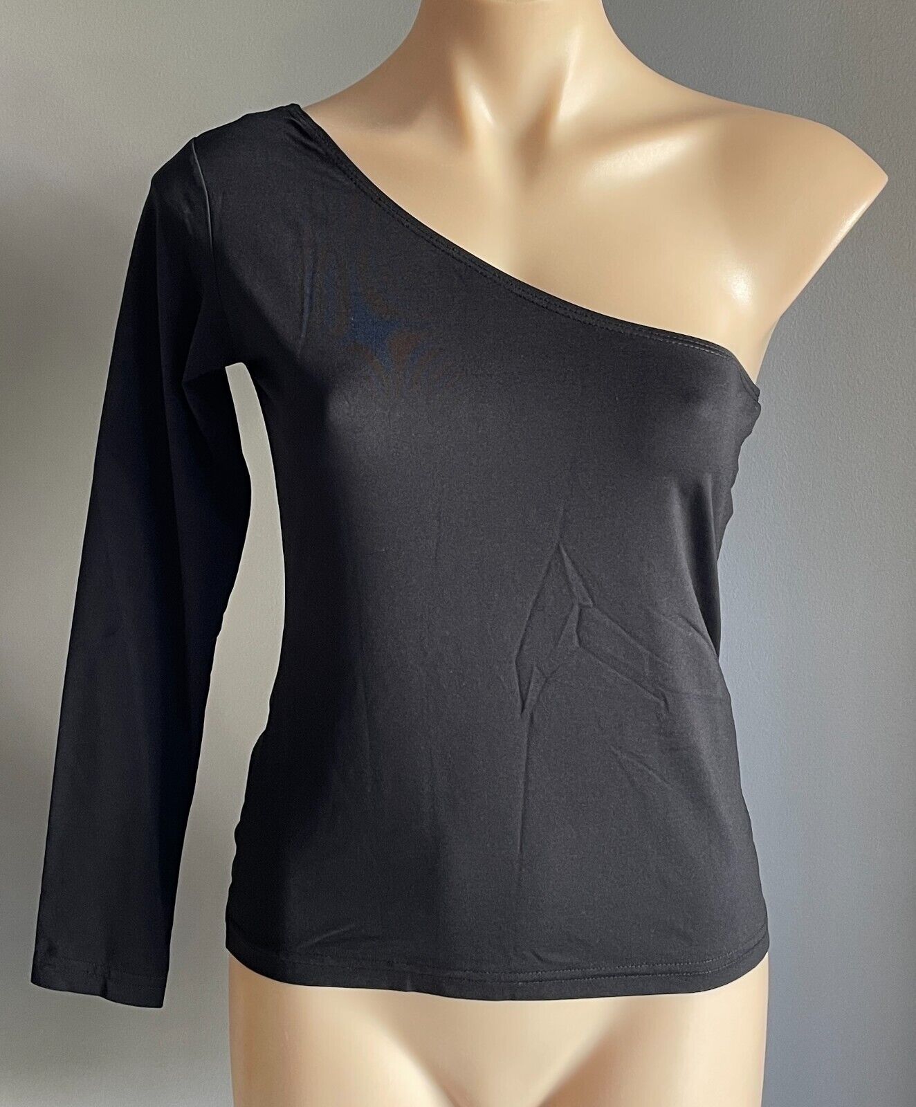 EQUIPMENT Black One Shoulder Long Sleeve Stretch Top Size M 10 12