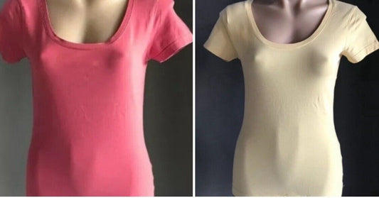 GIORDANO 2x Top T Shirt 1x Yellow & 1x Pink Stretch Short Sleeve Sz M 10 Basics