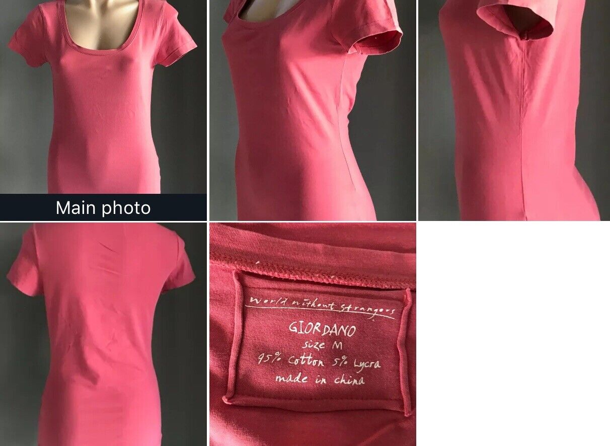 GIORDANO 2x Top T Shirt 1x Yellow & 1x Pink Stretch Short Sleeve Sz M 10 Basics