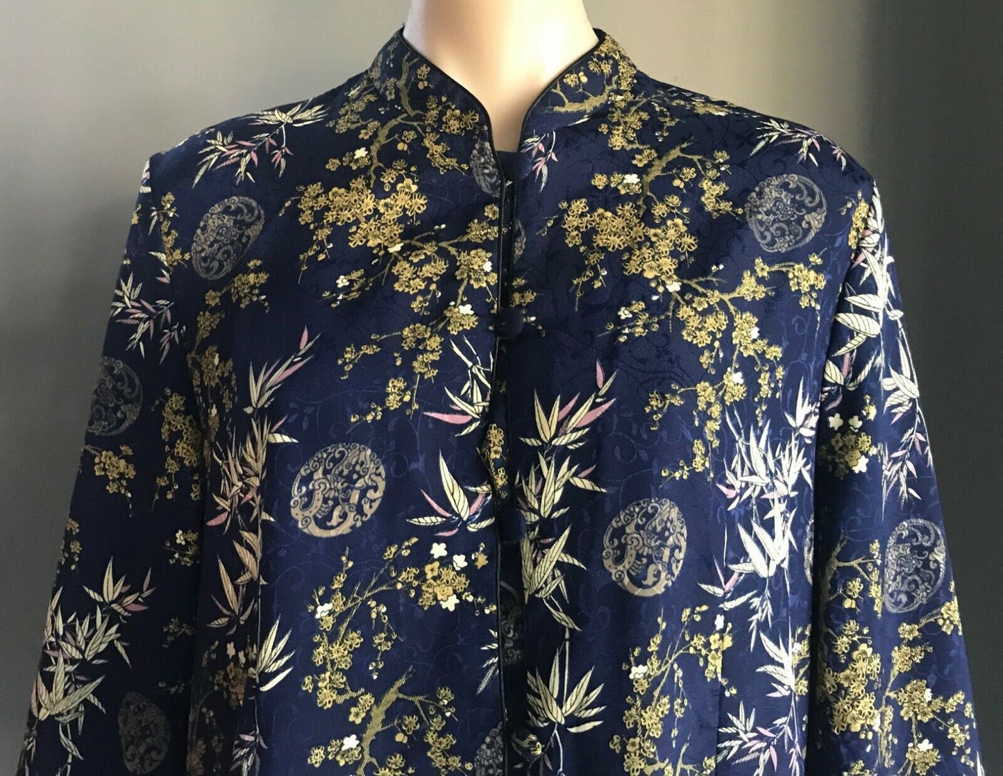 CHANGSHAN Jacket Navy Pink & Gold Oriental Print Lightweight Ladies Size 14  16