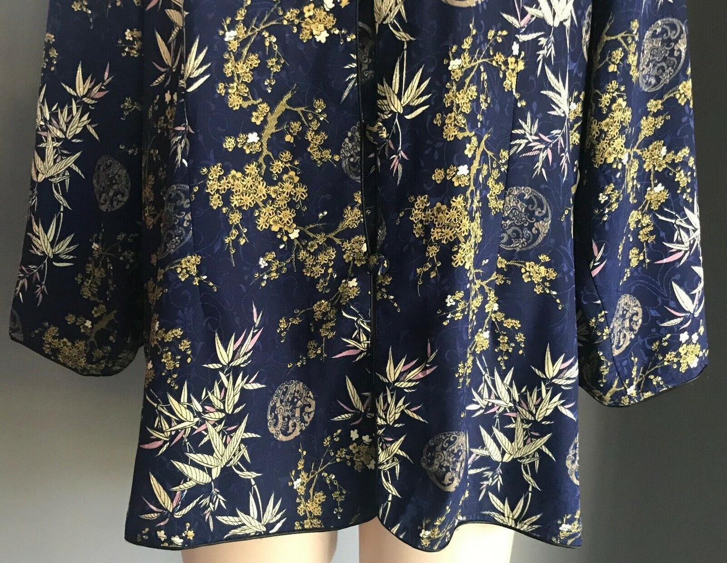 CHANGSHAN Jacket Navy Pink & Gold Oriental Print Lightweight Ladies Size 14  16