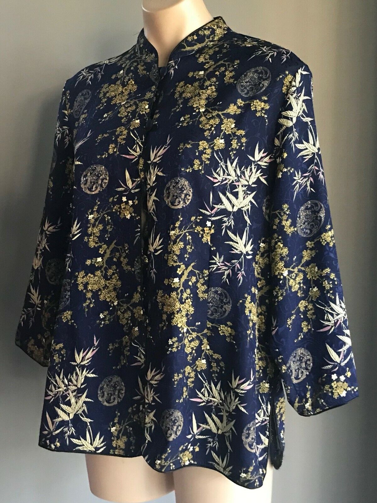 CHANGSHAN Jacket Navy Pink & Gold Oriental Print Lightweight Ladies Size 14  16
