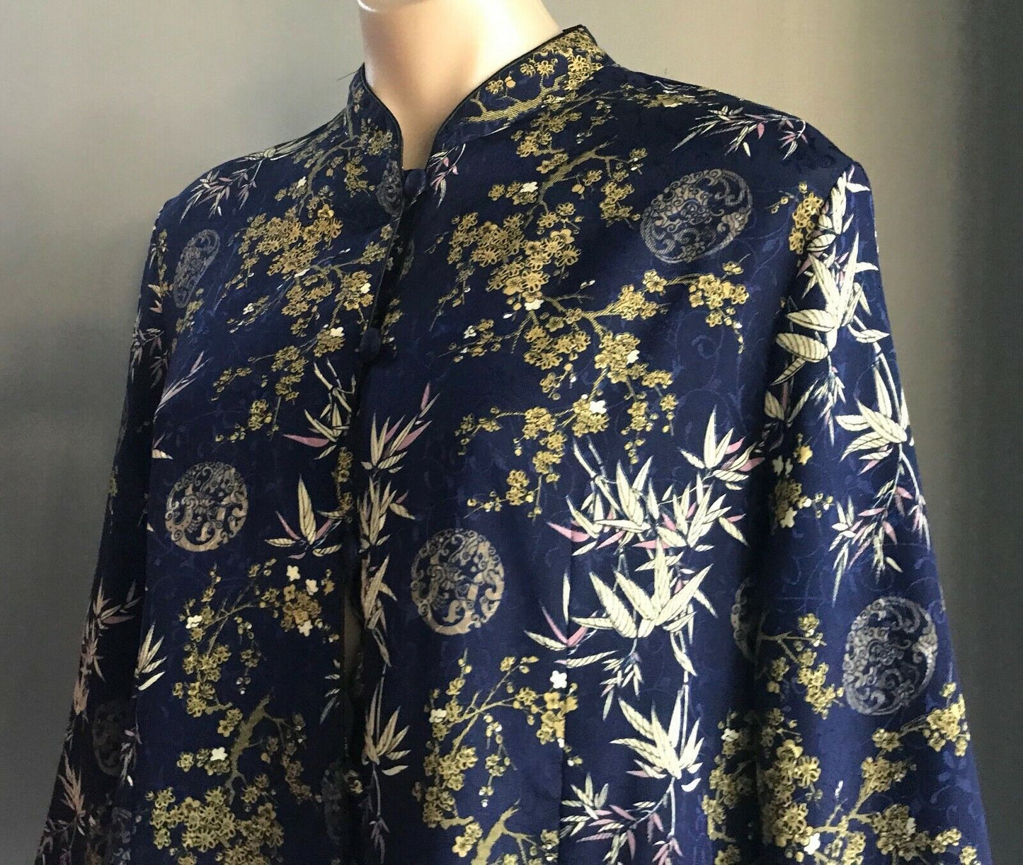 CHANGSHAN Jacket Navy Pink & Gold Oriental Print Lightweight Ladies Size 14  16