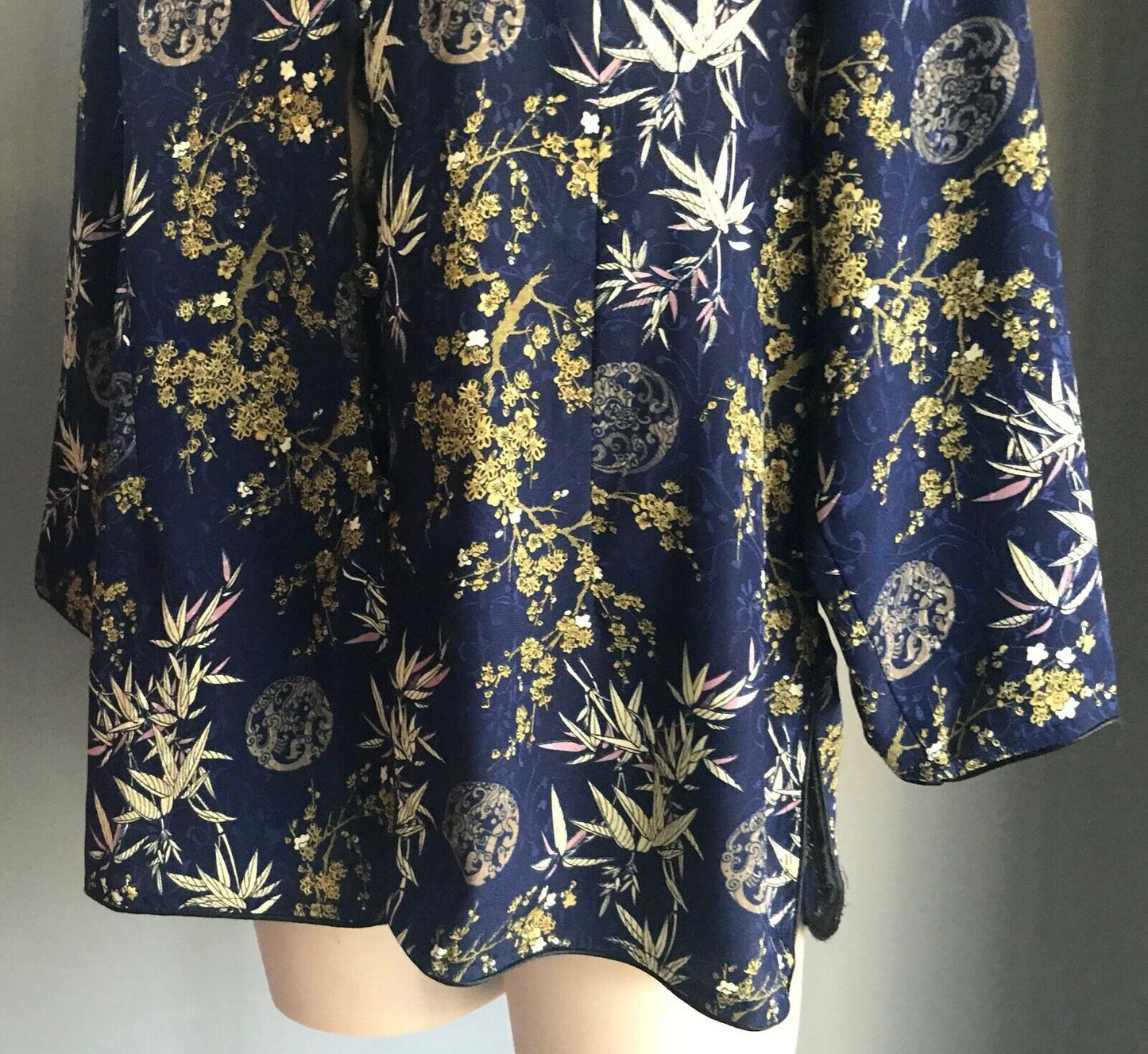 CHANGSHAN Jacket Navy Pink & Gold Oriental Print Lightweight Ladies Size 14  16